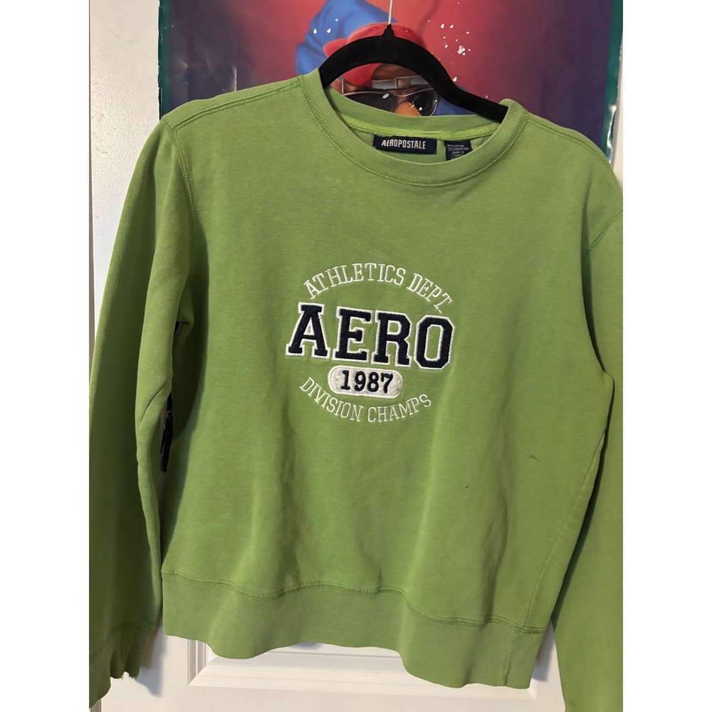 Aeropostale Womens Lime Green Aero 1987 Athletics Crewneck Sweatshirt XS y2k - Picture 5 of 8